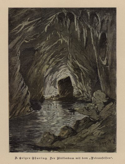 Mullerdom og Petrusfelsen (Muller Hall og Petersklippen), Skokjan-hulene, Slovenia (farget gravering) av European School