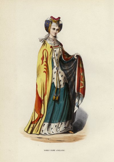Noble Dame Anglaise (farget gravering) av European School