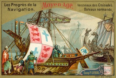 Norman- og korsfarerskip fra middelalderen (chromolitho) av European School