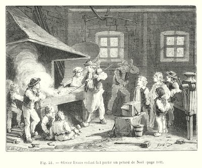 Olivier Evans som barn setter i gang et julebrann (gravering) av European School