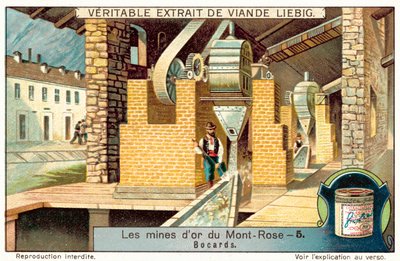 Malmmølle ved Monte Rosa gullgruvene, Italia (chromolitho) av European School