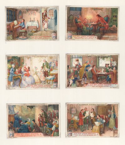 Originalt kunstverk for et sett med Liebig-kort: Life of Mozart (gouache på papir) av European School