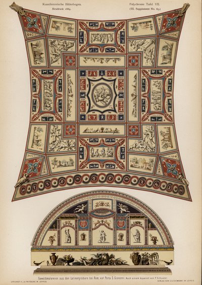 Malt hvelv av en romersk grav på Via Latina, Roma (farge litho) av European School