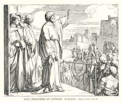 Paulus forkynner i Antiokia, Apostlenes gjerninger, kap xvii, ver 22 (gravering) av European School