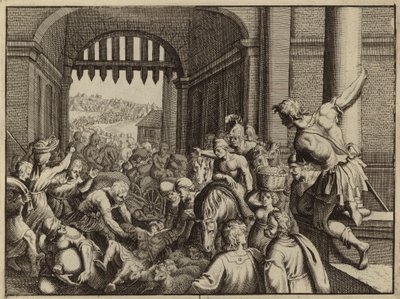 Folk i Samaria plyndrer den forlatte leiren til arameerne (gravering) av European School