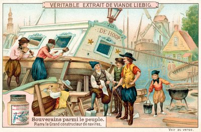 Peter den store jobber som skipsbygger i Nederland (chromolitho) av European School