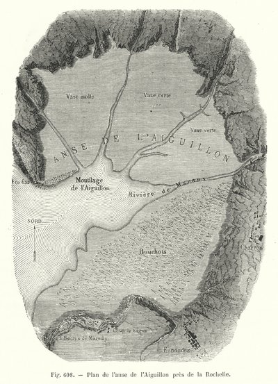 Plan over Aiguillon-bukten nær La Rochelle (gravering) av European School