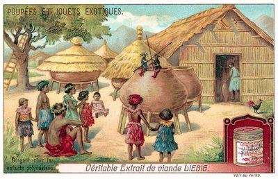 Polynesiske barn ser på et dukketeater (chromolitho) av European School