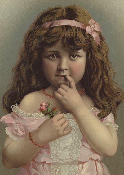 Portrett av en jente som holder en blomst (farge litho) av European School