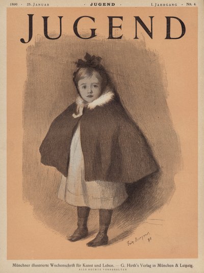 Portrett av en liten jente iført en kappe (farge litho) av European School