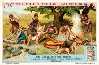Forhistorisk ølproduksjon ved bruk av oppvarmede steiner (chromolitho) av European School