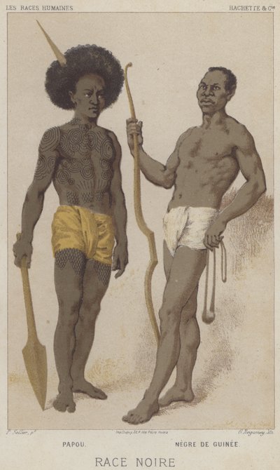 Black Race, Papuan, Black fra Guinea (chromolitho) av European School