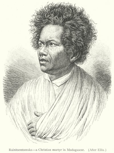 Rainitsontsoraka, en kristen martyr på Madagaskar (gravering) av European School
