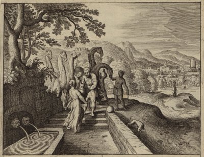 Rebecca giving water to Abraham