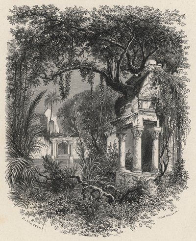 Ruinene av Great Mogul Gardens (gravering) av European School