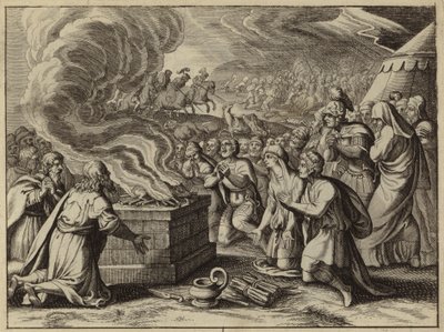 Samuel og israelittene bekjente sine synder for Gud i Mizpa før de beseiret filisterne (gravering) av European School