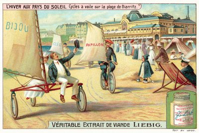 Sandyachting på stranden ved Biarritz (chromolitho) av European School