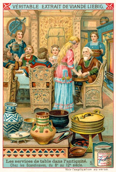 Skandinavisk servise, 8.-12. århundre (chromolitho) av European School