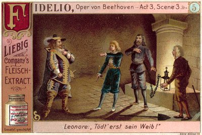 Scene fra Beethovens opera Fidelio (chromolitho) av European School