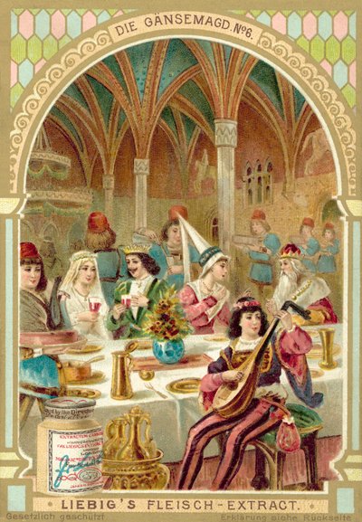 Scene fra Brødrene Grimm-eventyret Gåsepiken (chromolitho) av European School