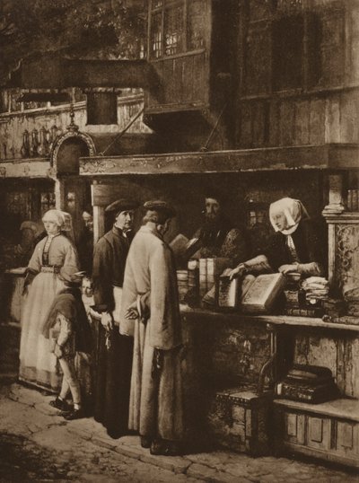 Scene i en bokhandel (litho) av European School