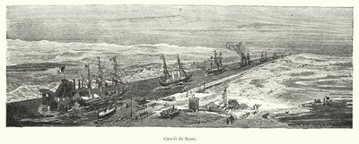 Skip som passerer gjennom Suez-kanalen, Egypt (litho) av European School