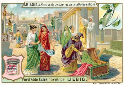 Silkehandlere i det gamle Roma (chromolitho) av European School