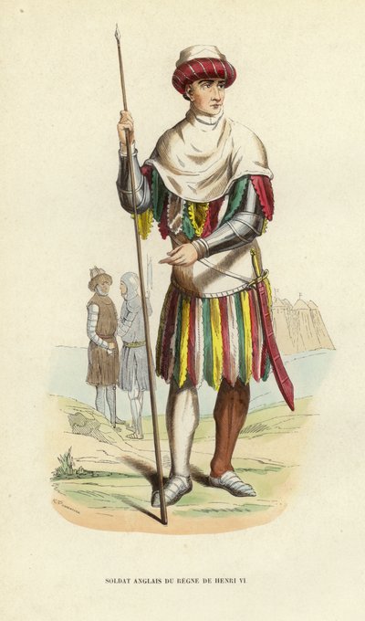Engelsk soldat fra Henry VIs regjeringstid (farget gravering) av European School