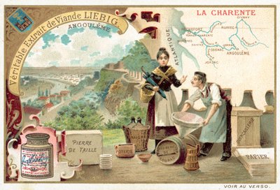 Charente, og utsikt over Angouleme (chromolitho) av European School