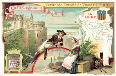 Loire, og utsikt over Chateau of Amboise (chromolitho) av European School