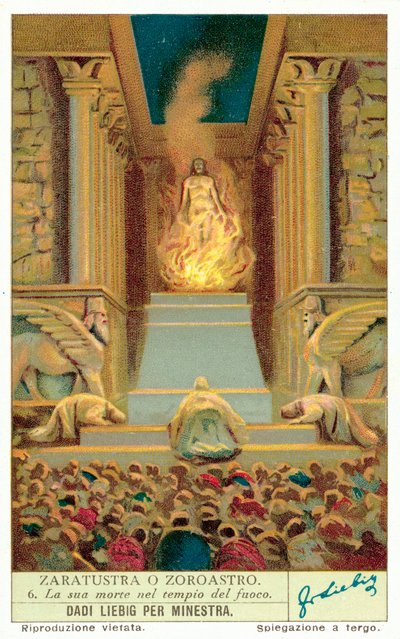 Zoroasters død i ildtempelet (chromolitho) av European School