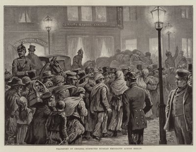 Transport av kolera-mistenkte russiske emigranter over Berlin (litho) av European School