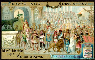 Triumfmarsj langs Via Sacra, Roma (chromolitho) av European School
