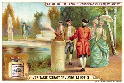 Bruke solens stråler til å tenne bål (chromolitho) av European School