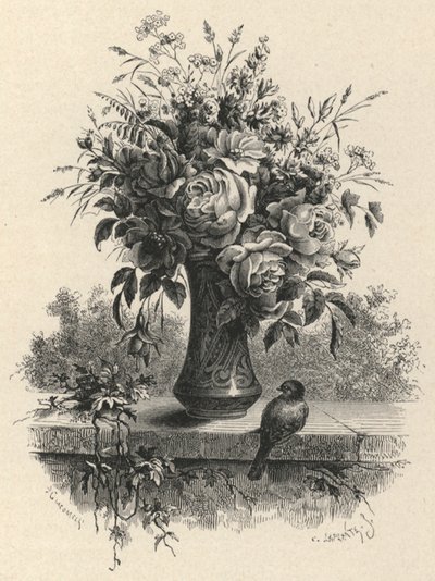 Vase med blomster (gravering) av European School