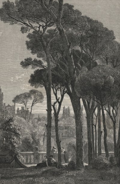Villa D'Este A Tivoli (gravering) av European School
