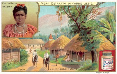 Landsby på øya Upolu, Samoa (chromolitho) av European School