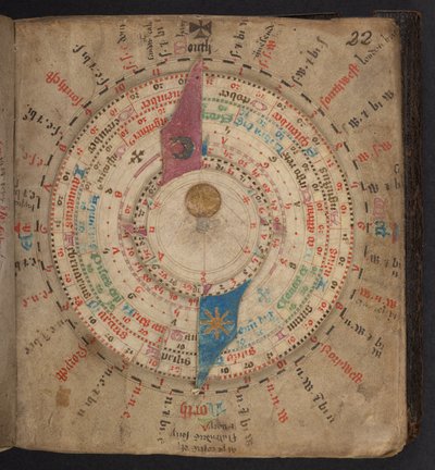 Volvelle fra en astronomisk kalender med måne- og andre tabeller, Egerton MS 848 av European School
