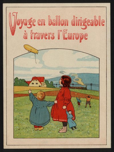 Dirigible ballongtur over Europa (farge litho) av European School