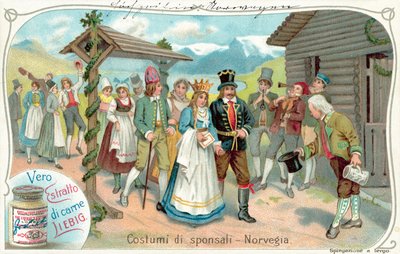 Bryllupsprosesjon i Norge (chromolitho) av European School