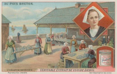 Kvinner tilbereder sardiner (chromolitho) av European School