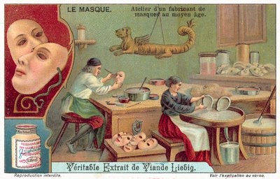 Verksted for en middelaldersk maskemaker (chromolitho) av European School