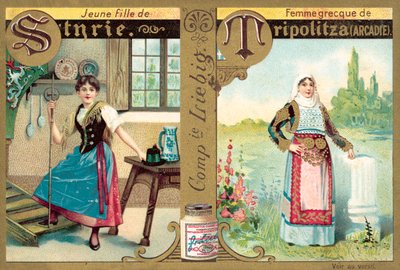Ung Steiermark jente og gresk kvinne fra Tripoli, Arcadia (chromolitho) av European School