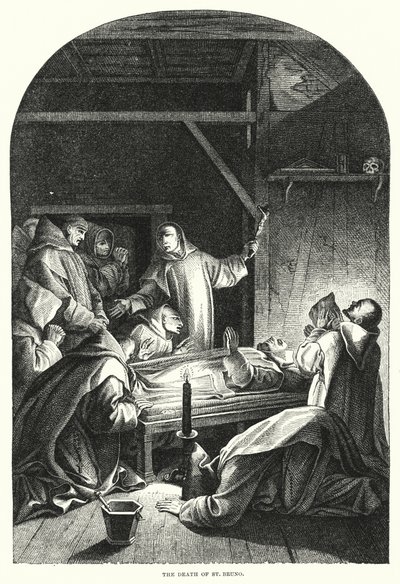 The Death of St Bruno (gravering) av Eustache (after) Le Sueur