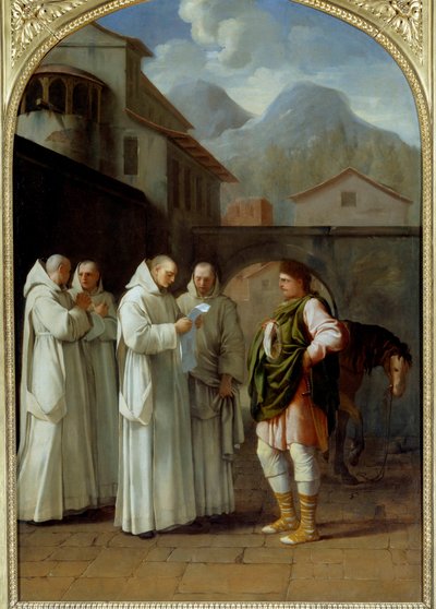 Saint Bruno (1030-1101), grunnlegger av karteuserordenen mottar en melding fra pave Urban II (Urbano II) av Eustache Le Sueur