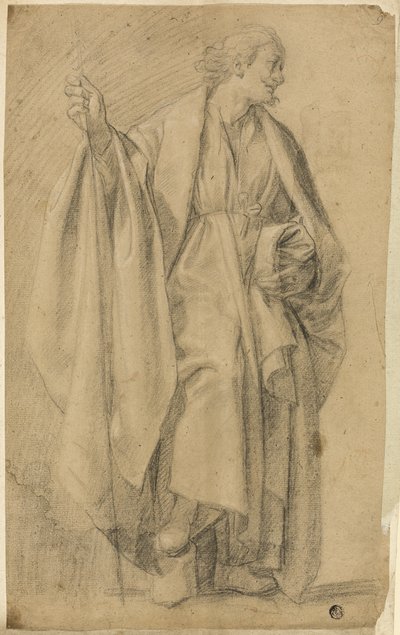Stående drapert mannsfigur, holdestav av Eustache Le Sueur