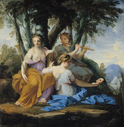Musene, Clio, Euterpe og Thalia, ca. 1652-55 (olje på panel) av Eustache Le Sueur