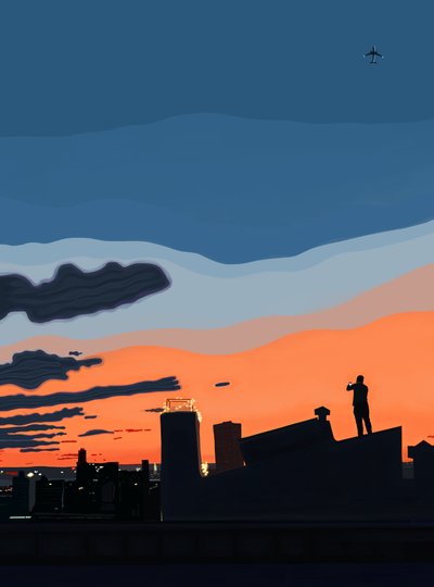 Utsikt over New Yorks havn fra taket, på slutten av sommeren (digital kunst) av Evan Sklar