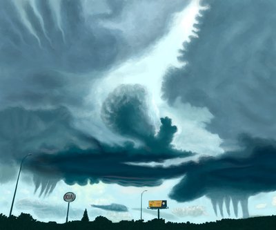 skyer på motorvei (maleri) av Evan Sklar