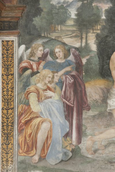 Kristi dåp, detalj av engler av Evangelista and Arcimboldi Luini